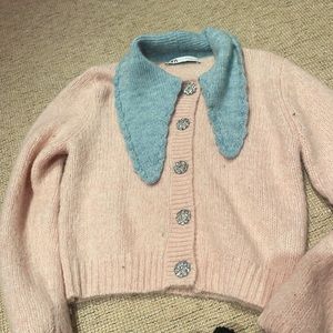 Pink w Blue irregular collar-Zara sweater-size small